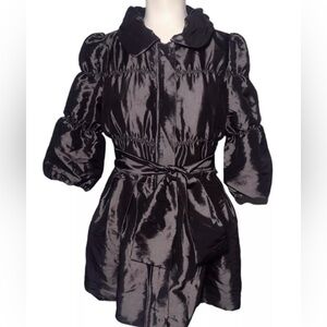 Twelve by Twelve | Shiny Black Puff Sleeve Zip Front Jacket - Size Small